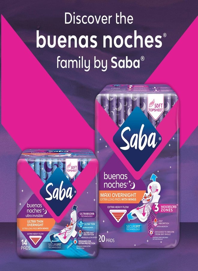Saba Kombucha Saba Buenas Noches Overnight Maxi Pads with Wings, Built for Absorption Distribution and Protection, 60 Pads 120 Count (6 Packs of 20) - Image 5